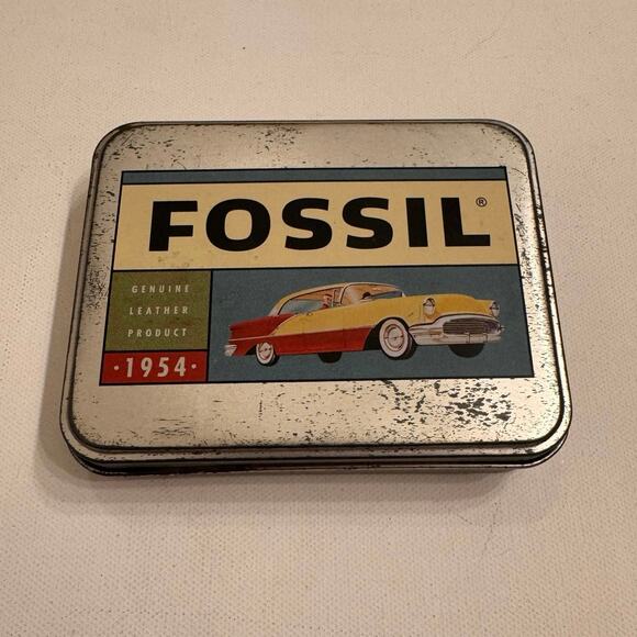 Vintage 1999 Black Fossil Front-Pocket Wallet New w/Tin Men's Bi-Fold - Picture 1 of 4
